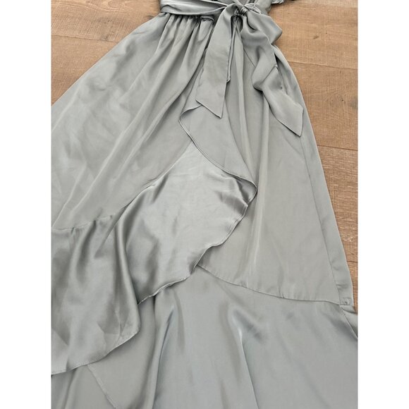 Nicole Miller Gray Satin Faux Wrap Dress - Picture 3 of 6